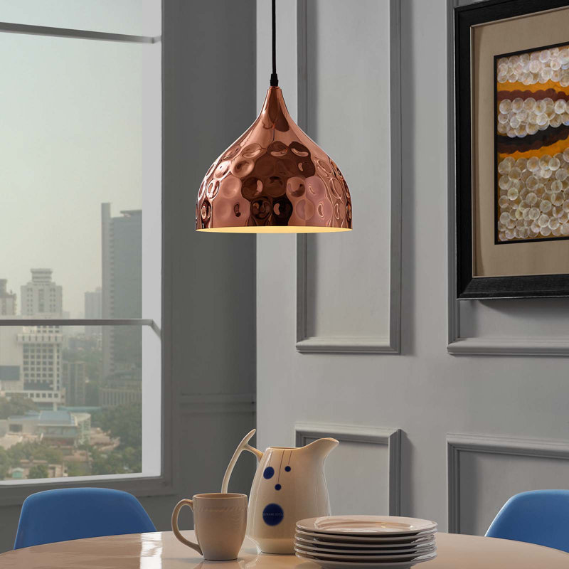 Dimple Half-Sphere Rose Gold Pendant Light, 10" H x 11" W x 11" D