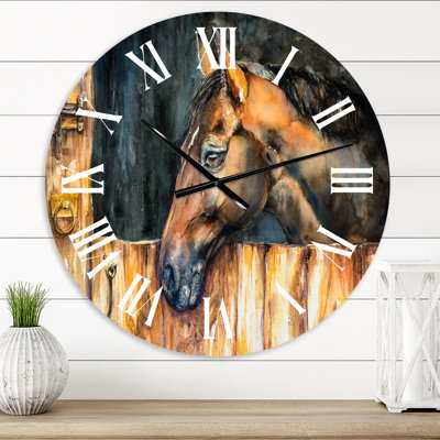 La tête d'un cheval dans une étable - Horloge murale de ferme