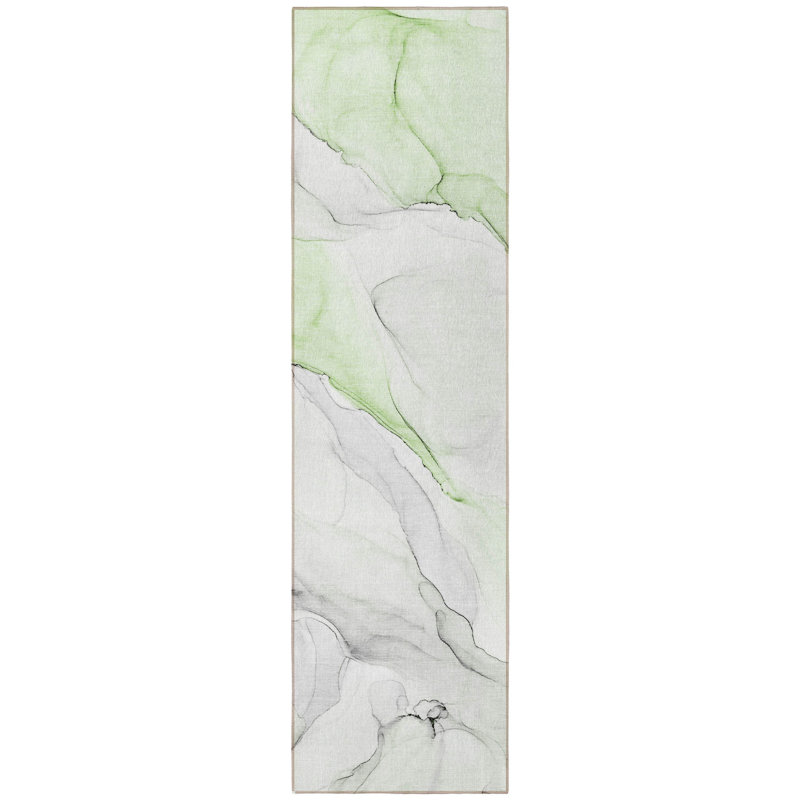 Tapis de couloir d'extérieur abstrait vert lavable 2 pi x 8 pi
