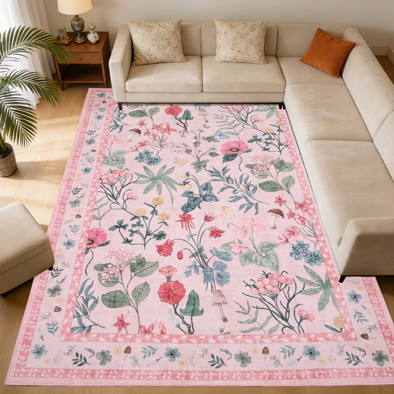 Area Rugs  Washable Non-Slip, Floral Vintage Distress Print Pattern Medallion Carpet for Living Room Bedroom Dining Room,