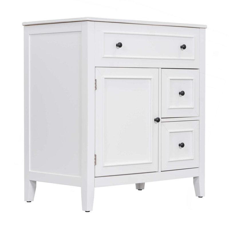 Meuble-lavabo 30 po avec comptoir, meuble-lavabo avec porte et deux tiroirs, structure en bois massif, un paquet, Blanc