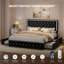 LED Bed Frame with 4 Storage Drawers, Adjustable Height Upholstered Headboard Beds-157316170-157316168