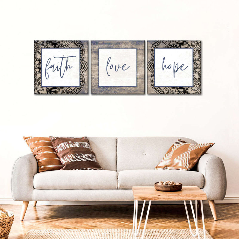 Faith Love Hope, reproduction d'art sur toile, H 8 po x l 26 po x 1 po