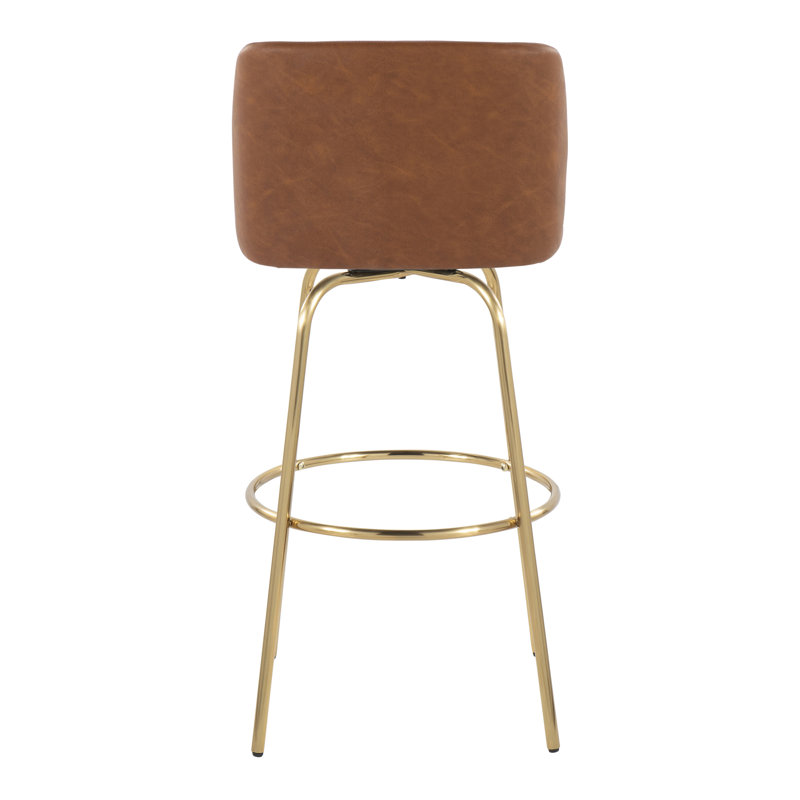 Camel Faux Leather and Gold Metal Swivel Bar Stools