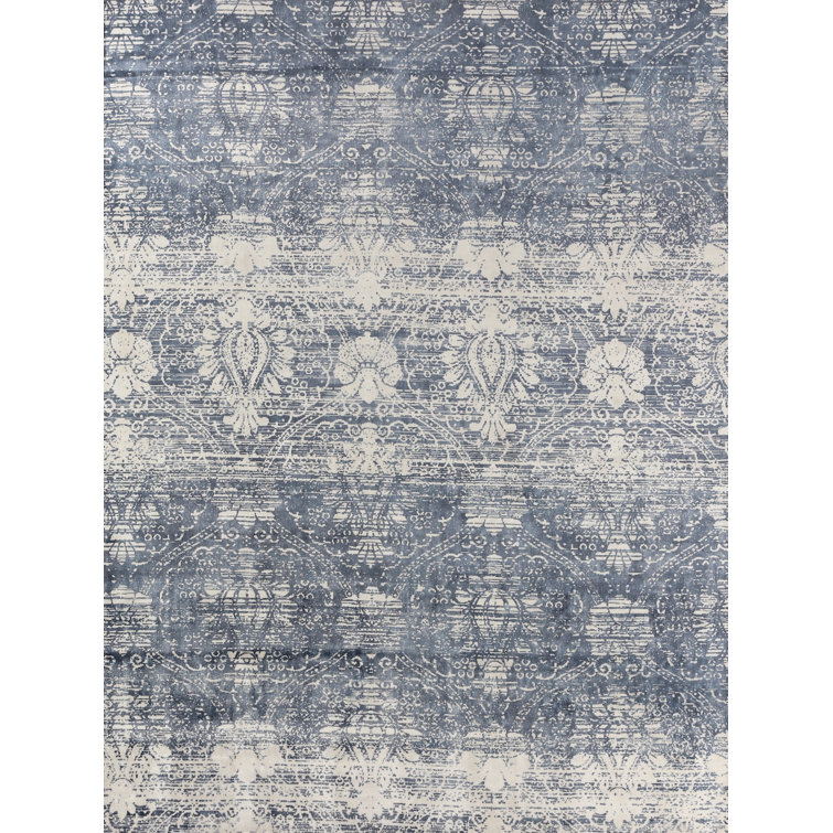 Koda Damask Area Rug in Blue