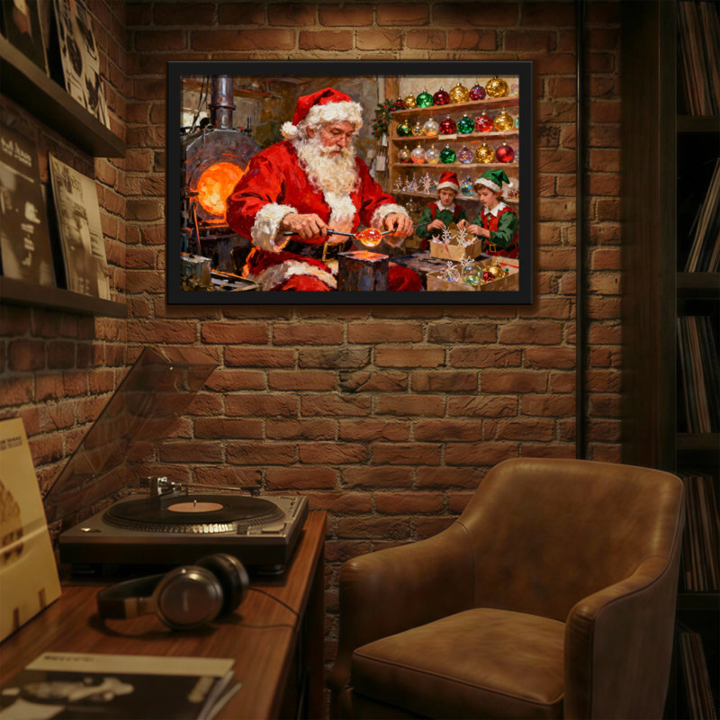 Décoration de Noël père Noël avec des elfes, H 12 po x l 18 po