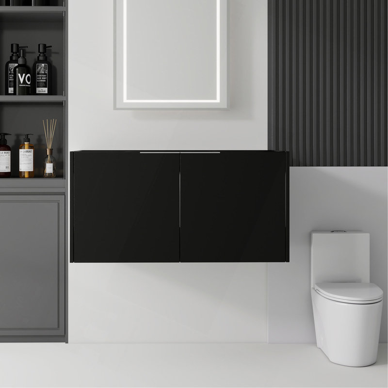 Meuble-lavabo suspendu de 91 cm (36 po), contreplaqué, portes doubles à fermeture amortie, grand espace de rangement intérieur, fixation murale, meuble seulement, lavabo non inclus