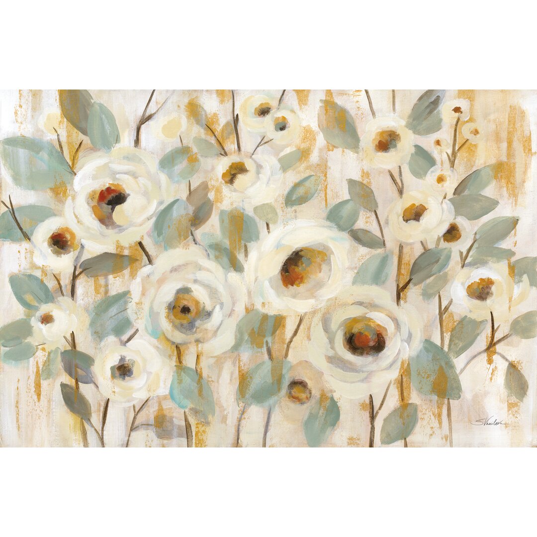 Leinwandbild White Gold and Sage Floral von Silvia Vassileva