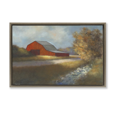 Traditional Red Barn Framed Floater Canvas by David Swanagin