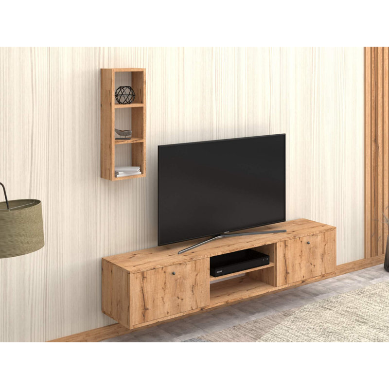 Modern TV Unit with Numerous Shelves, Sapphire Oak, 70.9 x 13.8 x 13.8 inches | 100% Melamine Coated Particle Board, Thickness: 0.7 inches | Wall-Mountable Design, Stylish & Functional for Living Rooms & Entertainment Spaces