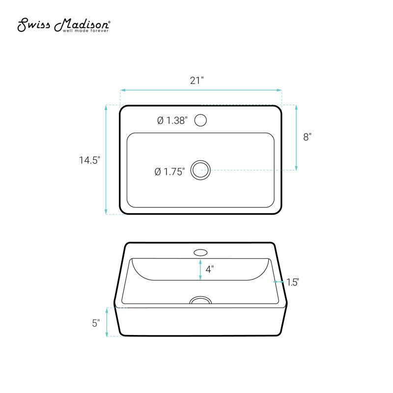 Claire 20 Rectangle Ceramic Vessel Sink, Glossy White