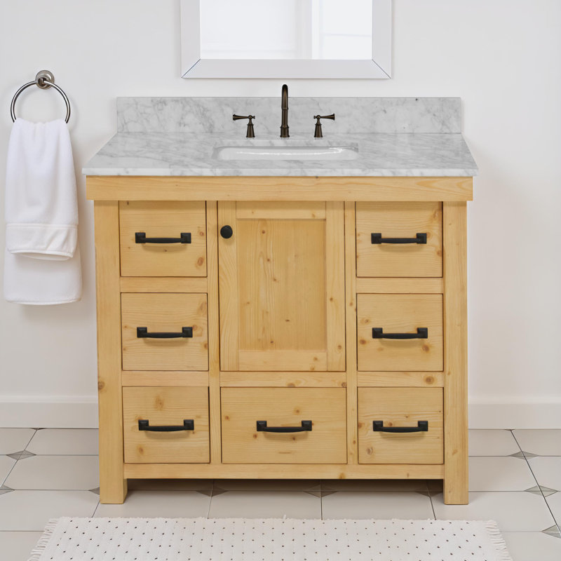Galvan 42'' Single Bathroom Vanity with Carrara Marble Top, Drift Wood