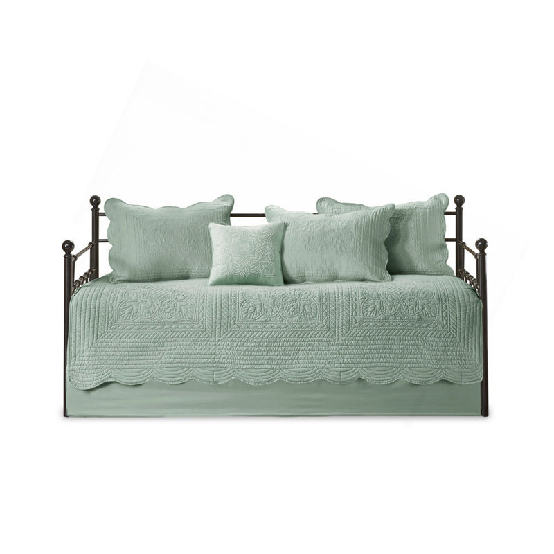 6 Piece Reversible Scalloped Edge Daybed Cover Set Daybed, Seafoam