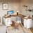 L Shaped Computer Desk with Power Outlets, Farmhouse Corner Desk with Drawers, L Shaped Executive Office Desk