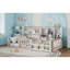 Cadre de lit plateforme simple en bois pour enfants avec clôture de garde-corps, tablettes de rangement latérales et étagère à livres, lit de plancher compact, blanc et blanc-133696155-133696158