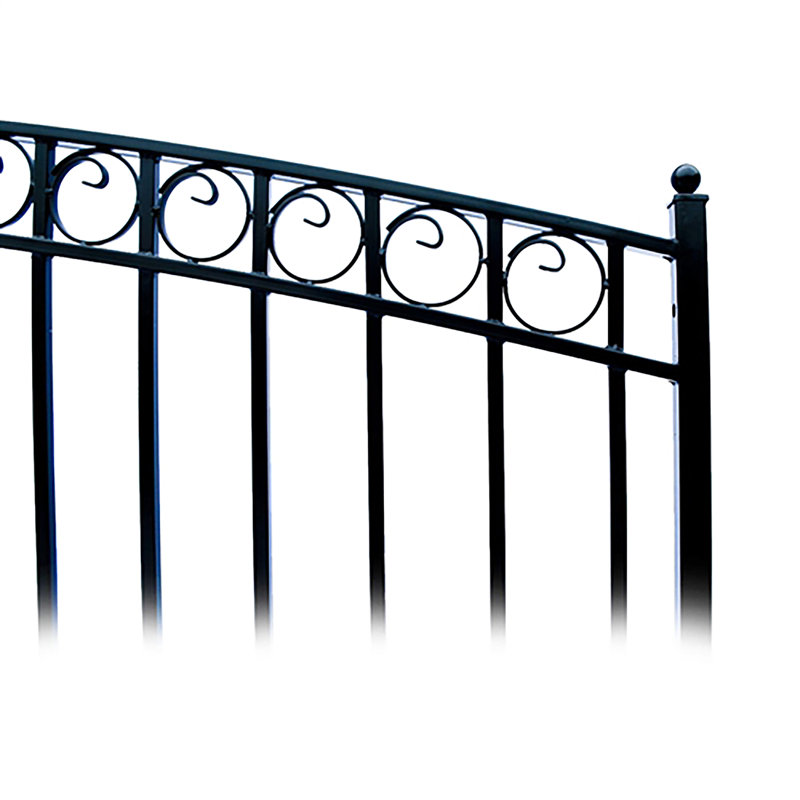 Black Steel Arched Driveway Gate with Ornamental Design