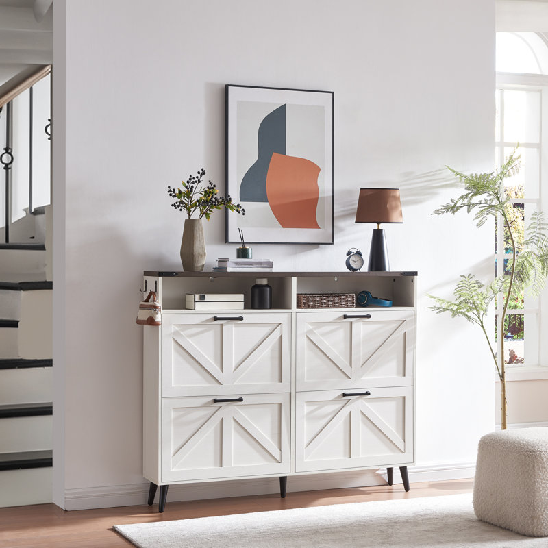 Armoire de rangement à chaussures avec portes réglables, Bois blanc, 4