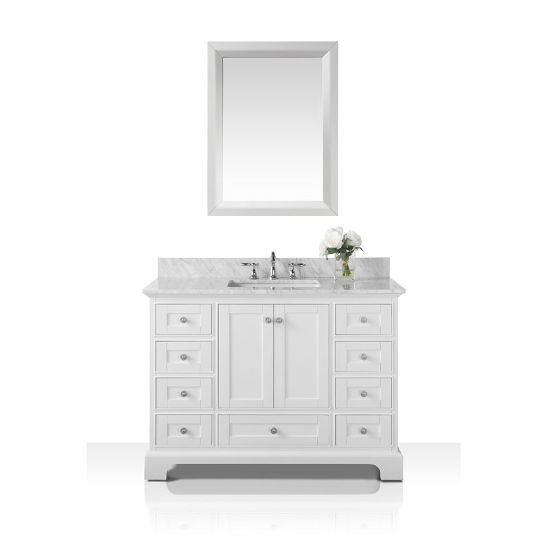 Audrey 48'' W Single Vanity, Carrara White, Brushed Nickel, Sapphire Gray