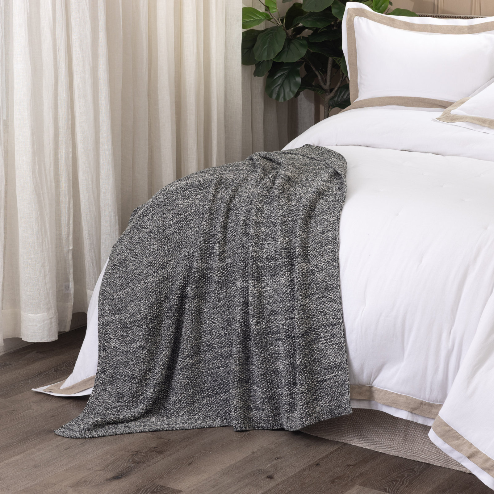 Cotton Knit Throw Blanket, Charcoal