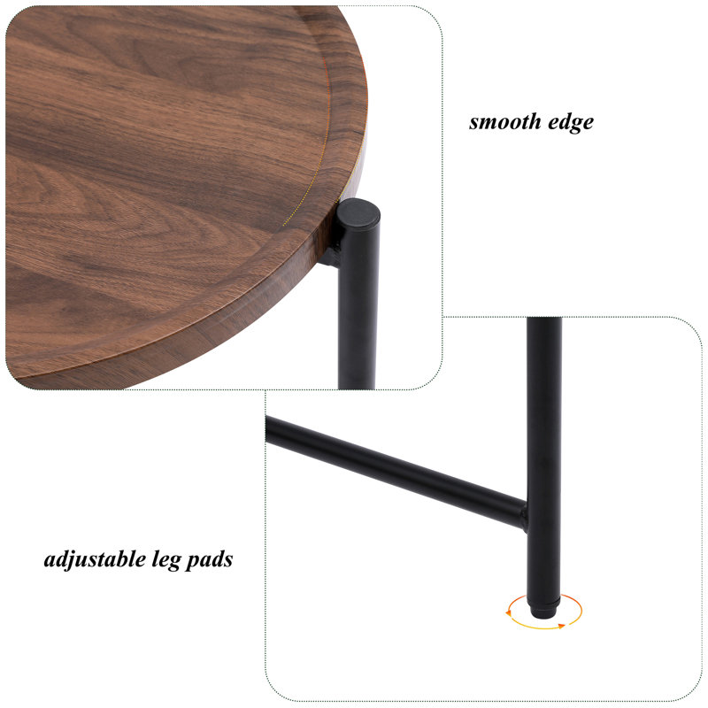 Small Coffee Tables 2-tier Modern Sofa Side Table with Wood Storage Shelf Living Room End Tables Nightstands (Walnut Brown)