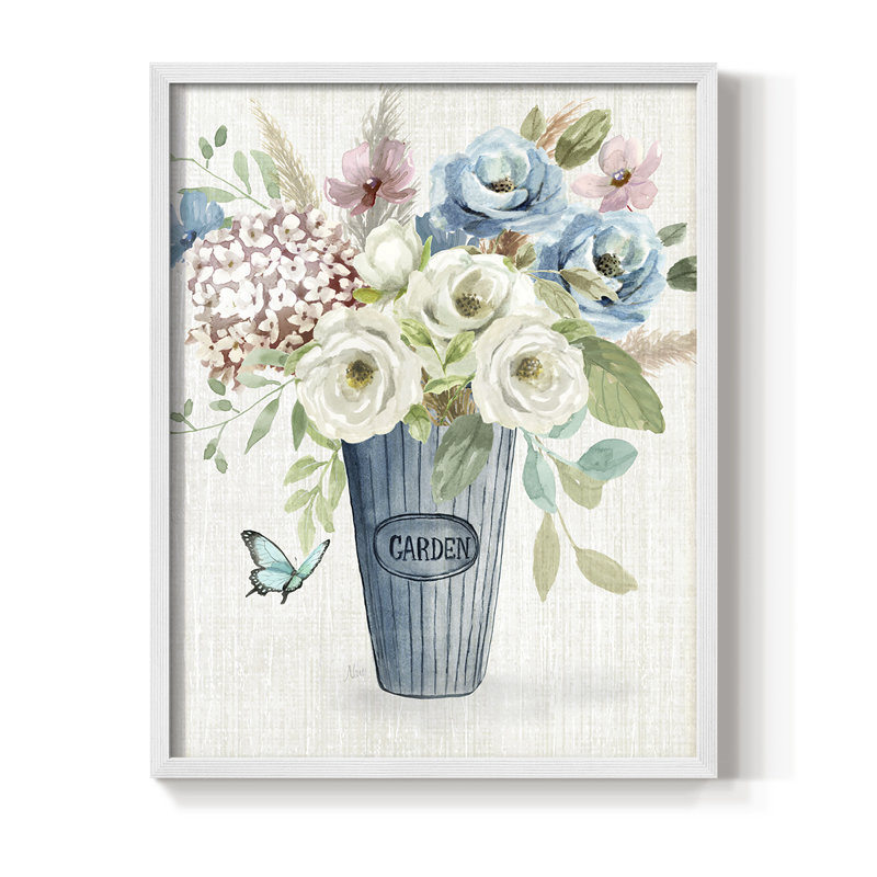 «Garden Bouquet», reproduction encadrée - bois massif, Blanc, H 28 po x l 22 po