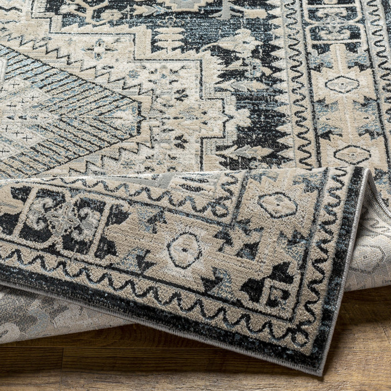 Tapis noir / gris / beige Southwestern, Rectangle 2 pi x 3 pi