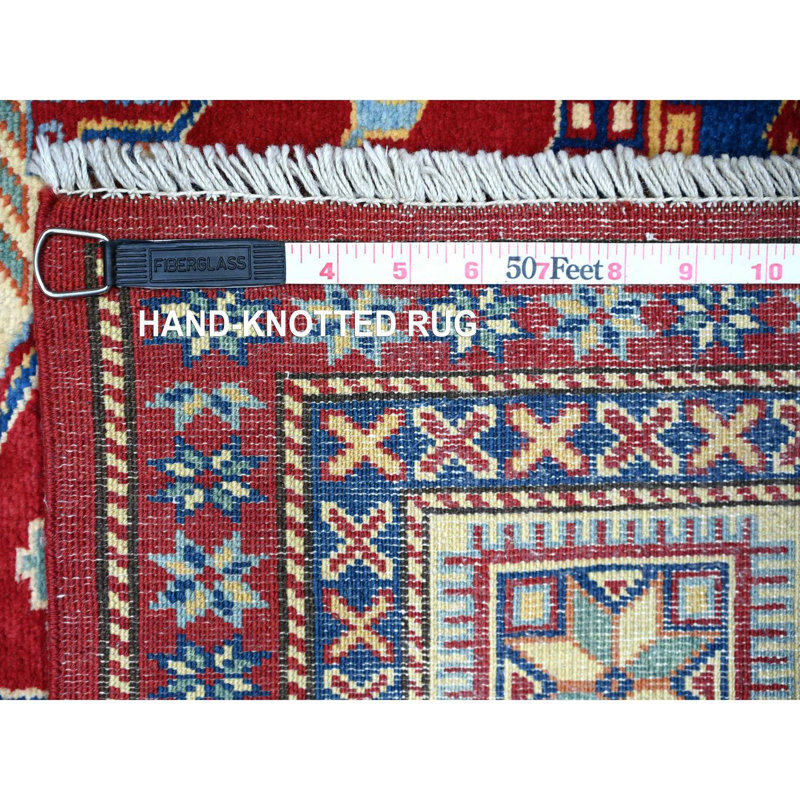5'8"x8'1" Scarlet Red Shirvan Afghan Super Kazak Wool Hand Knotted Rug E1C51D28DB474C009EFAAB228FC512DE