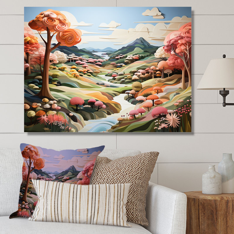 Paysage de rivière cubique I, Toile tendue, H 24 po x l 32 po x P 1 po