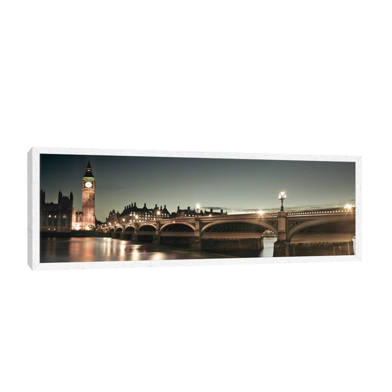 London Lights by Assaf Frank - Floater Frame Panoramic Print on Canvas, 121.92 cm H x 40.64 cm W, White Framed
