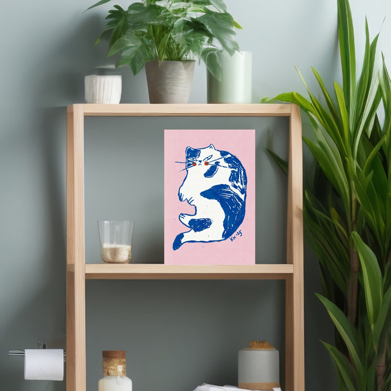 «Grumpy Blue Cat», art mural contemporain, H 18 po x l 12 po