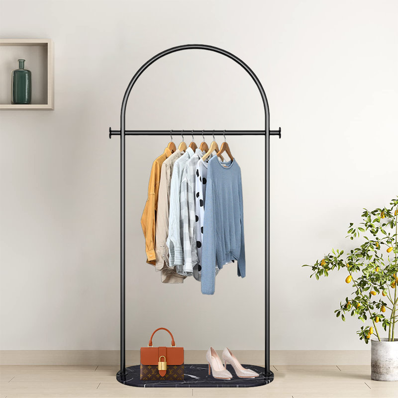 Freestanding Garment Rack With Marble Base, Black