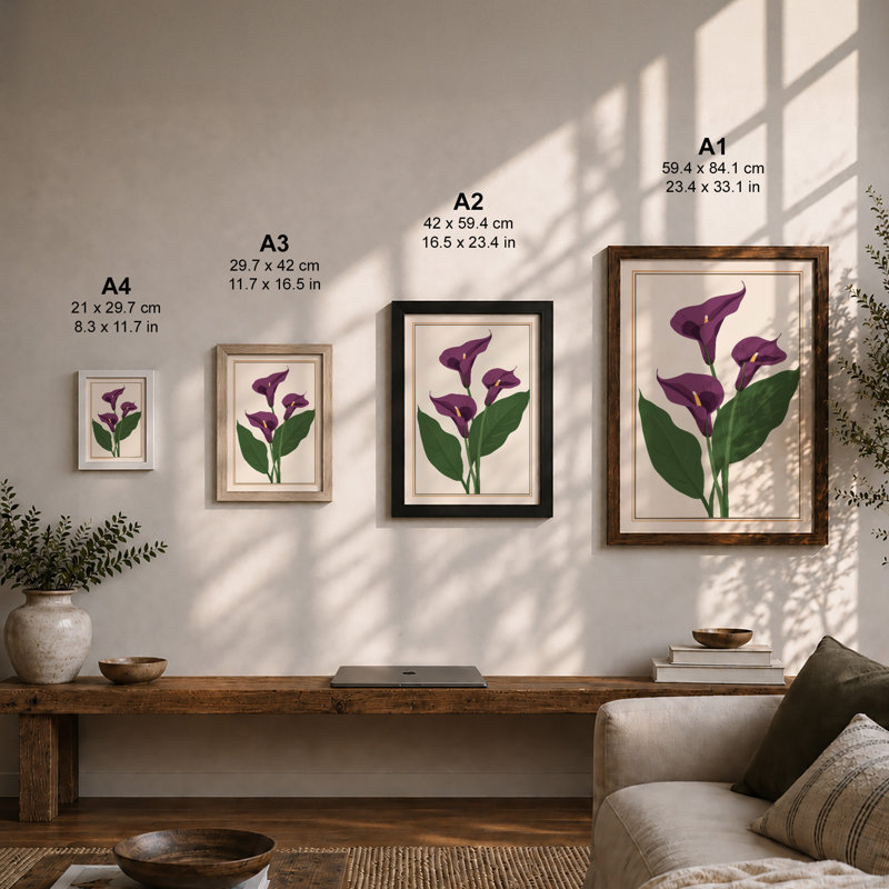 Purple Calla Lilies Botanical - Print, Unframed, A1 - 84.1 x 59.4 cm