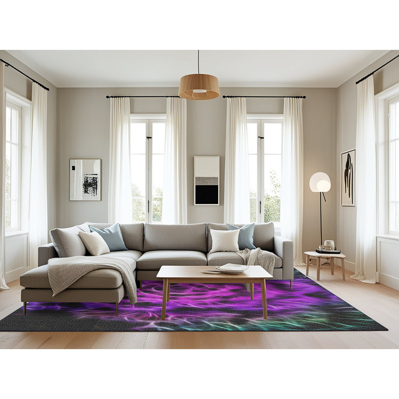 Tapis à tisser rose/vert/noir, Rectangle 8 pi x 10 pi