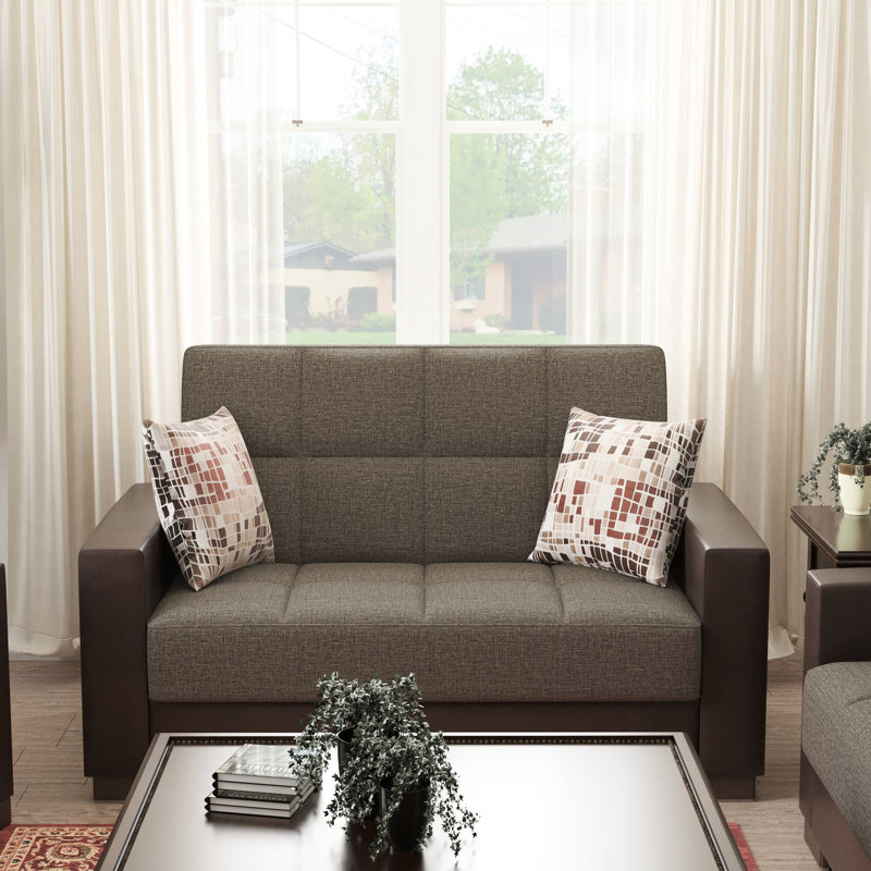 Chenille brune avec rangement - polyvalente pour les salons, hauteur de vie confortable de 48 po, profondeur du colis