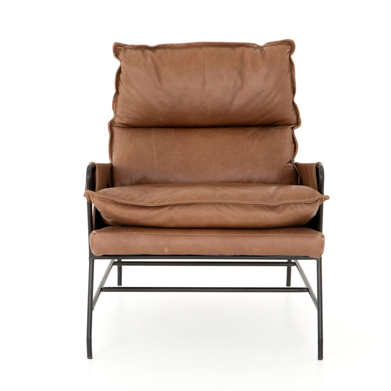 Westgate Side Chair, Brown Genuine Leather, Iron