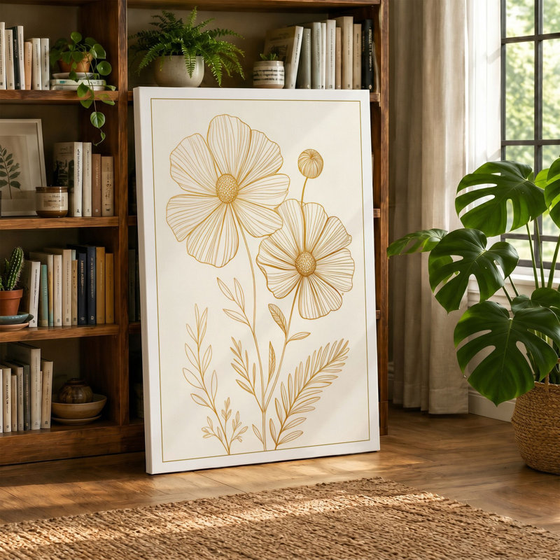 Golden Study Botanical 1 Piece Wrapped Canvas Wall Art, 18x12 - 45.7 x 30.5 cm, Cream Border