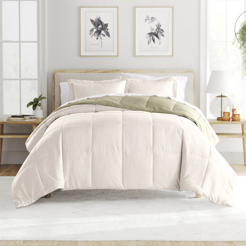 Sage and Ivory Microfiber Full/Queen Reversible Comforter Set