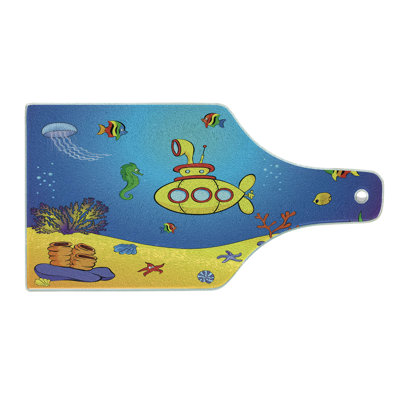 Ambesonne Yellow Submarine Tempered Glass Cutting Board Nautical Blue Yellow