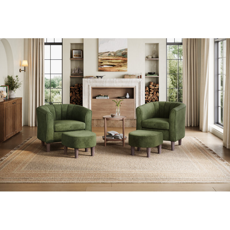 Torrence 31.7'' Upholstered Barrel Chair with Ottoman, 26.8" H x 31.7" W x 26.8" D, Mila Green Velvet