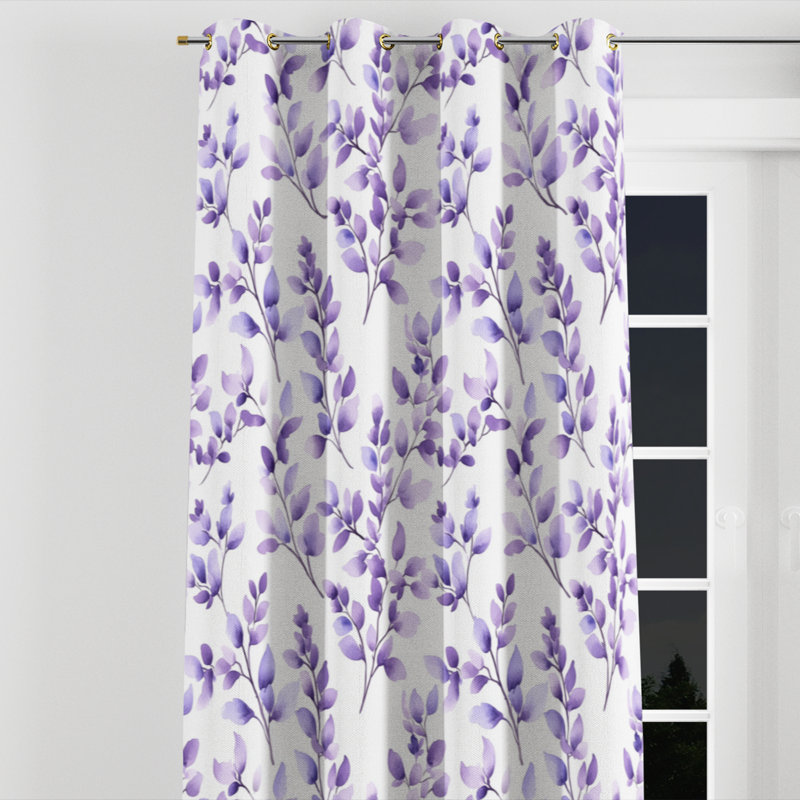 Rideaux de fenêtre abstraits - 1 rideau à œillets Boho Lavender Drift, Œillets dorés, L 52 po x L 84 po