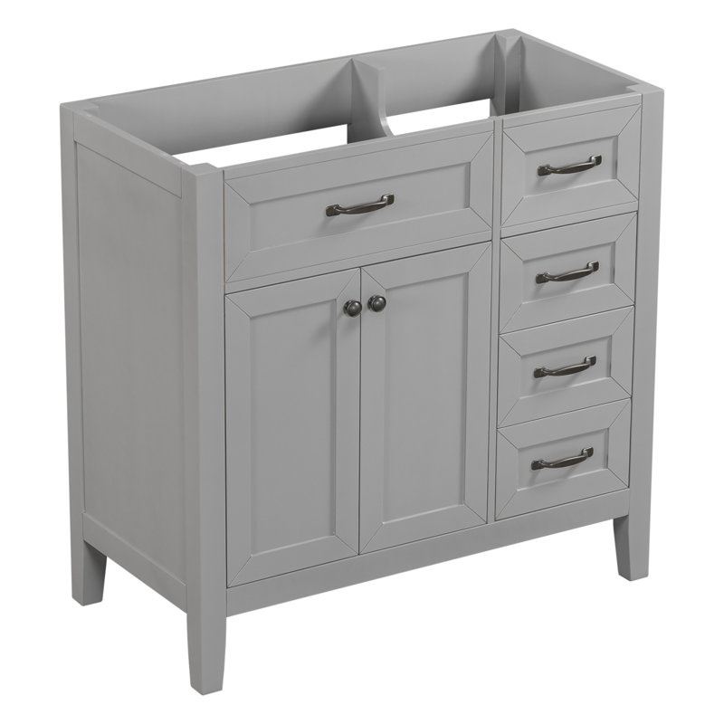 Gray 36" Freestanding Bathroom Vanity Base with Black Handles