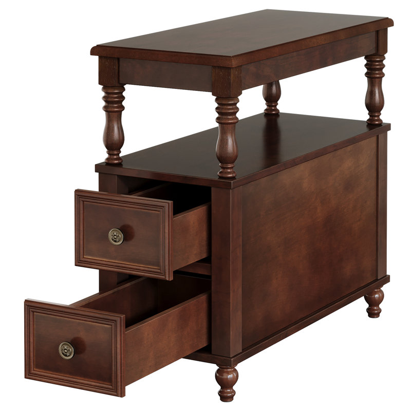 Table de chevet 2 tiroirs en bois massif pour chambre, Ensemble de 2, Noyer