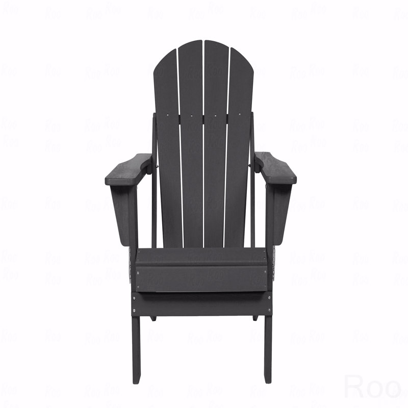 Folding Adirondack Chair With Side Table, 3-Piece Adirondack Chair Set With Wooden Texture, Gray