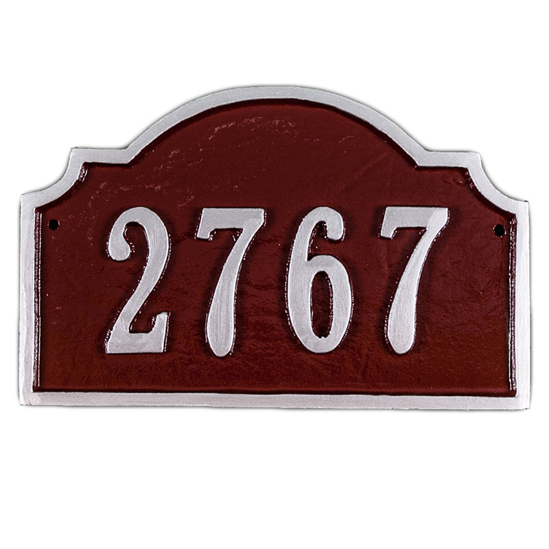 Plaque d'adresse murale 1 ligne Petite, Rouge brique / argent, Oui