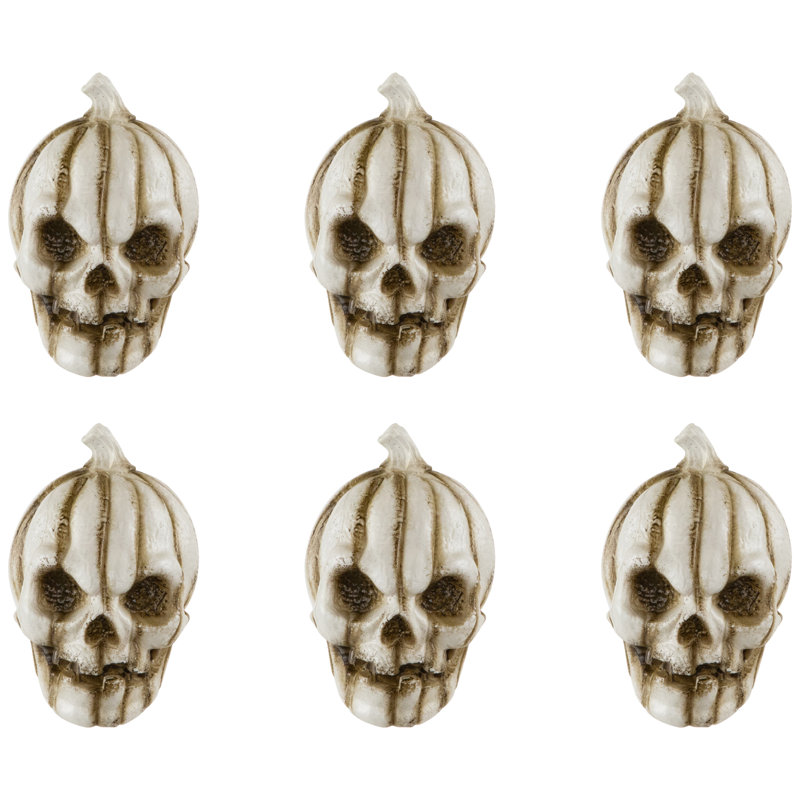Bag Of Mini Pumpkin Head Skulls Halloween Decorations - 3" - Set Of 6