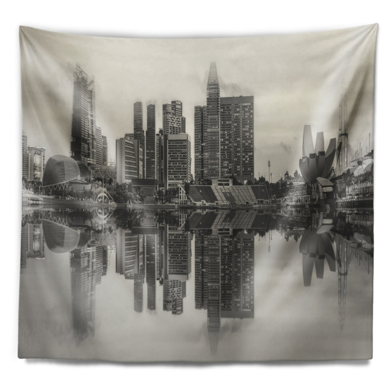 Tapisserie paysage urbain avec vue sur la ville de Singapour, H 32 po x l 39 po