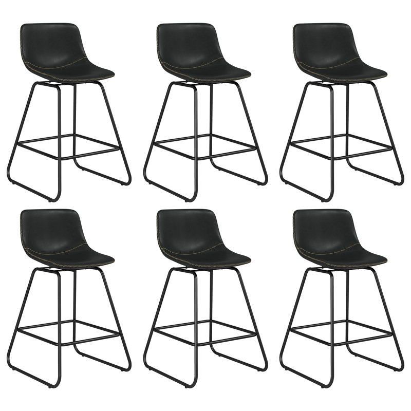 Faux Leather Swivel Upholstered Counter & Bar Stool With Metal Frame (Set of 6), Black