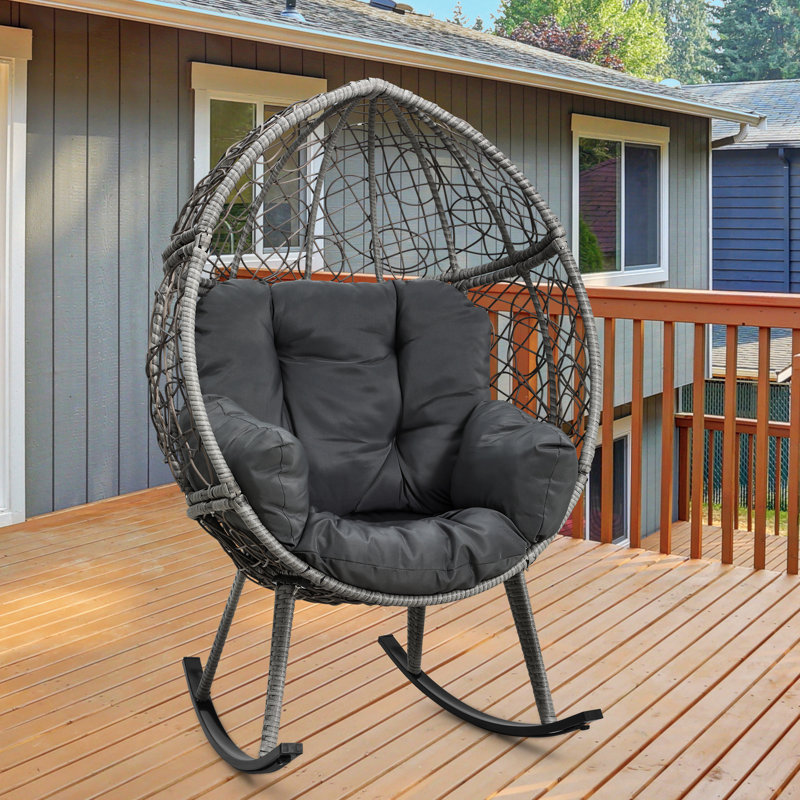 Danald 37.6"W Rattan Egg Chair with Rocker, Grey, Dark Grey