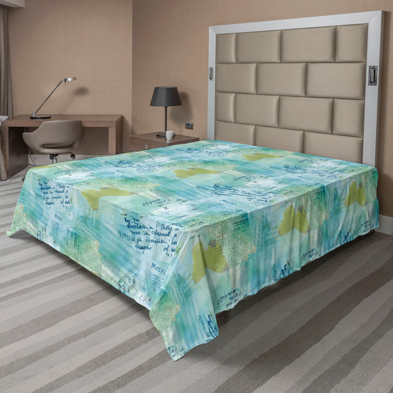 Ambesonne drap plat rétro papillon musique cursive vert pomme et écume de mer, Double