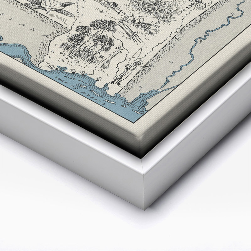 Carte illustrée du Mississippi, H 24 po x l 32 po, Canevas, Encadrement blanc
